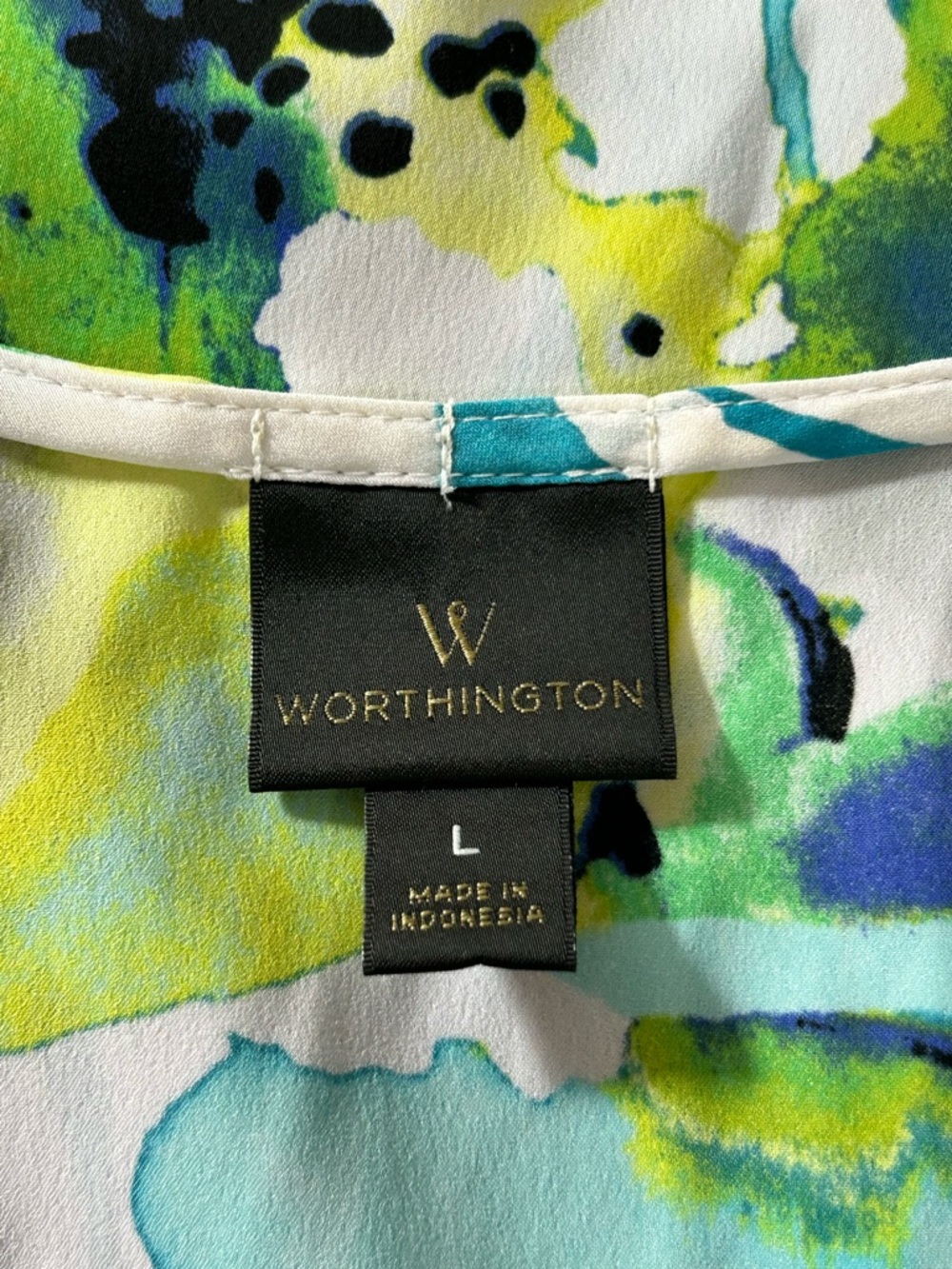 Worthington Women's Floral Watercolor Sleeveless Top in Teal, Lime & Aqua Size L - Picture 3 of 6
